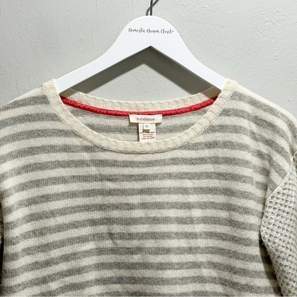 SUNDANCE Women’s Gray Ivory Stripe Pullover Wool Blend Crew Neck Sweater Size XS - Picture 2 of 6